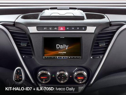 KIT-HALO-ID7 - 1-DIN Alpine Halo und 2-DIN Einbauset mit CAN zu UART-Interface für Iveco Daily 7 KIT-HALO-ID7 - 1-DIN Alpine Halo und 2-DIN Einbauset mit CAN zu UART-Interface für Iveco Daily 7